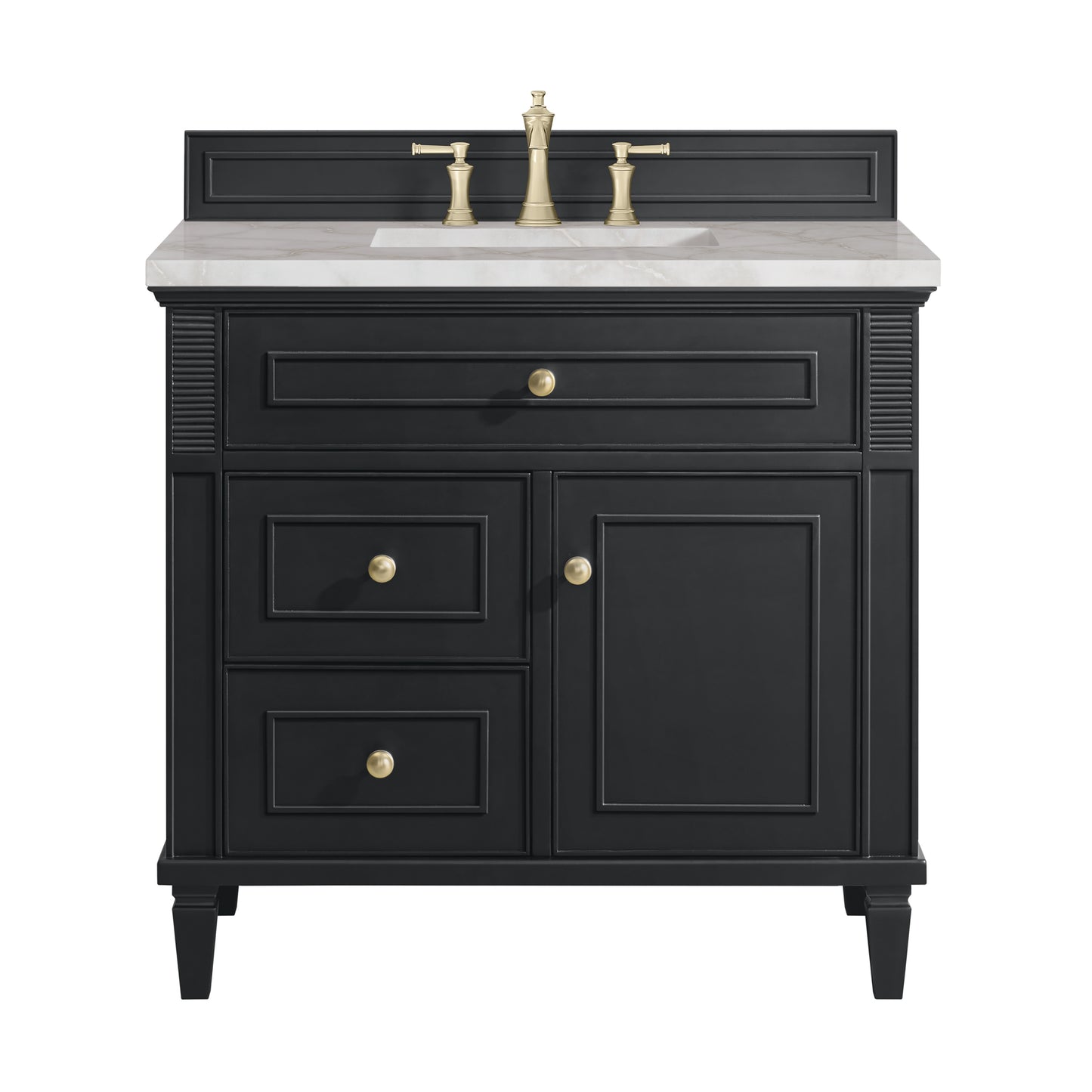 Lorelai 36" Single Vanity, Black Onyx w/ 3 CM Victorian Silver Silestone Top