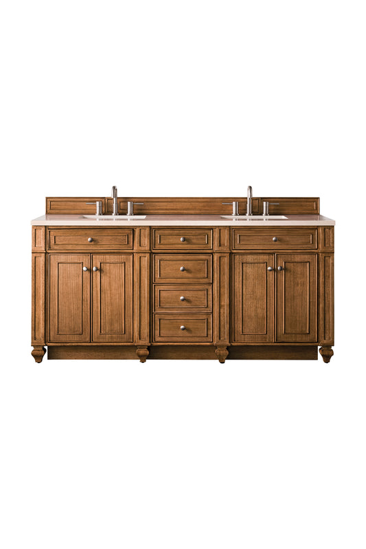 Bristol 72" Double Vanity, Saddle Brown w/ 3 CM Eternal Marfil Silestone Top