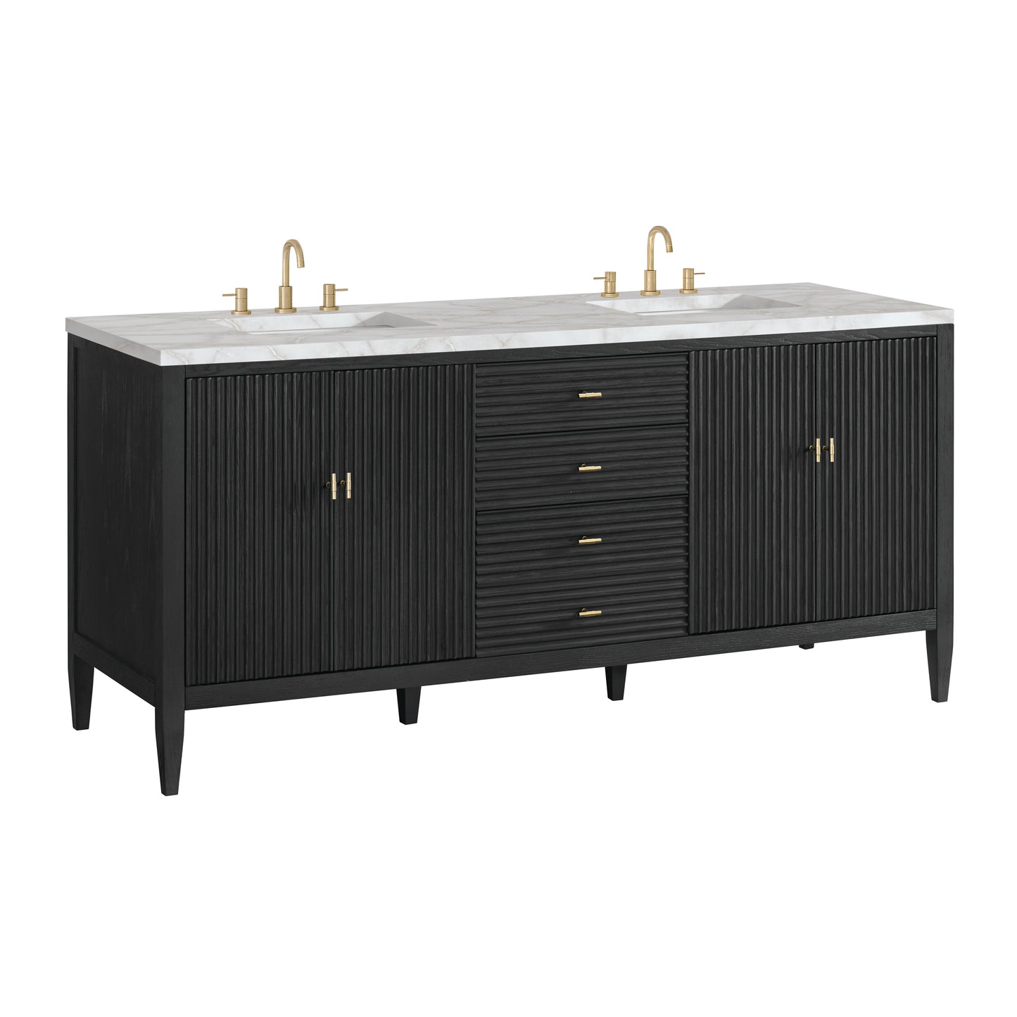 Myrrin 72" Double Vanity, Carbon Oak w/ 3 CM Victorian Silver Silestone Top