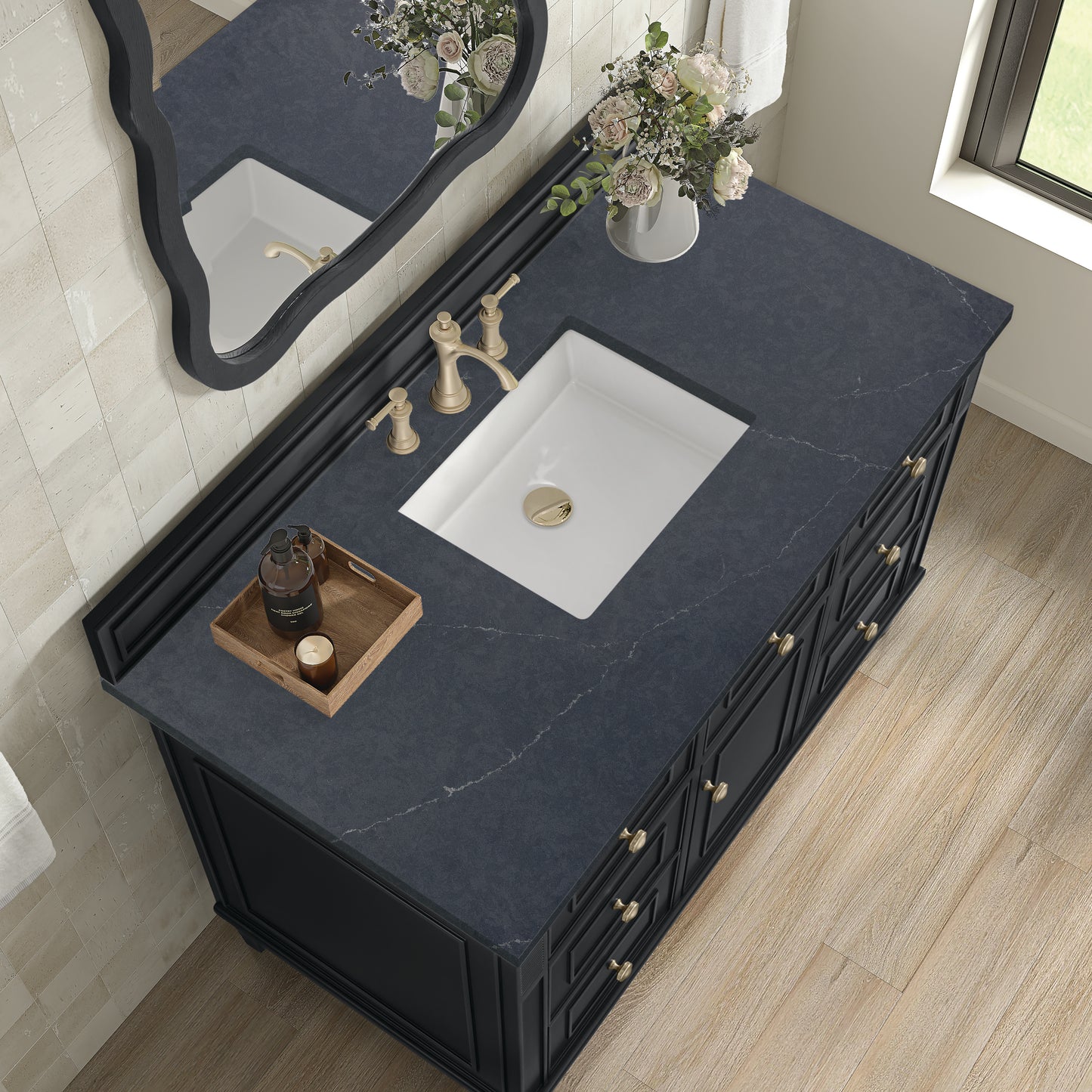 Lorelai 48" Single Vanity, Black Onyx w/ 3 CM Charcoal Soapstone Silestone Top