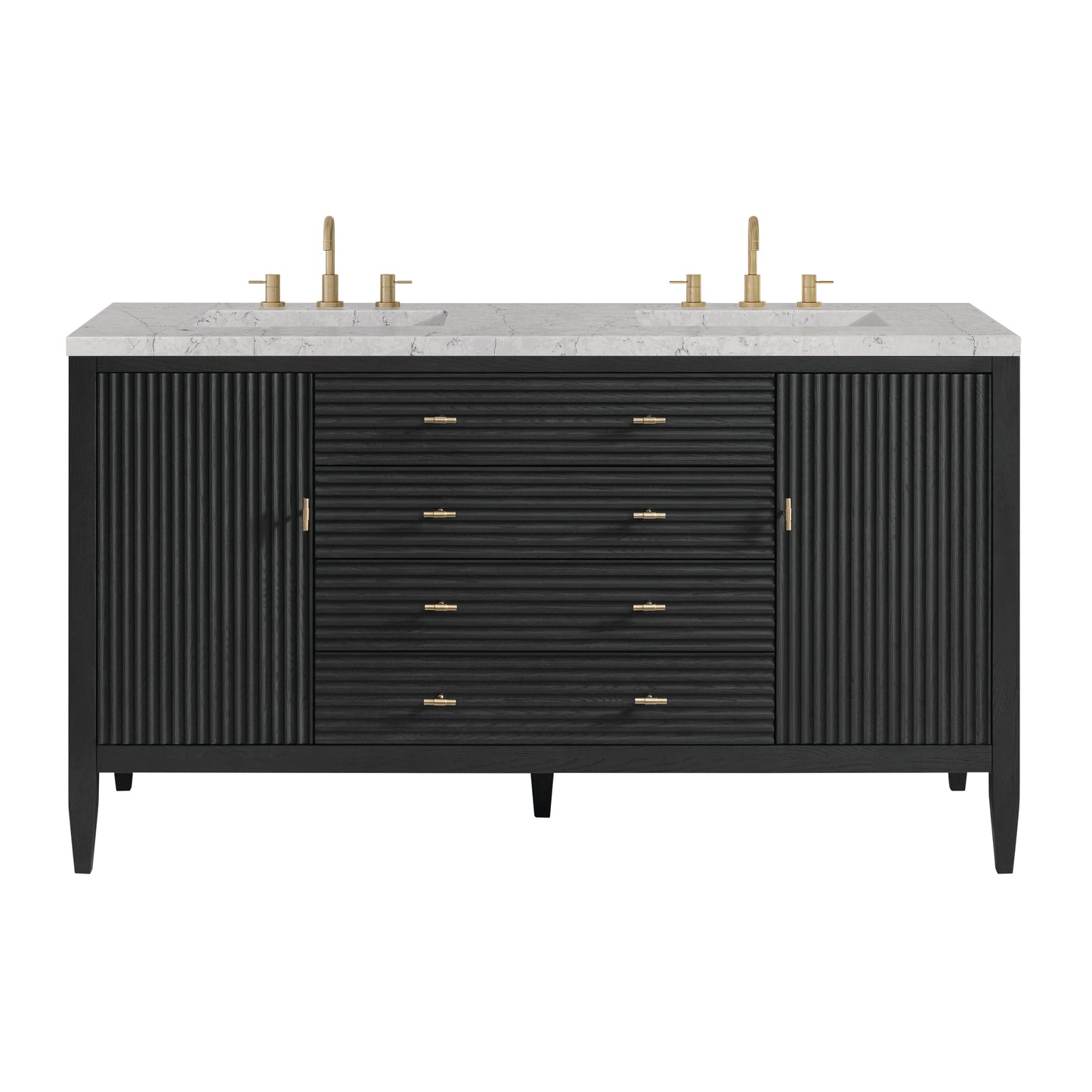 Myrrin 60" Double Vanity, Carbon Oak w/ 3 CM Eternal Jasmine Pearl Silestone Top