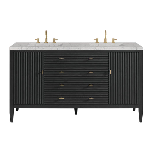 Myrrin 60" Double Vanity, Carbon Oak w/ 3 CM Eternal Jasmine Pearl Silestone Top