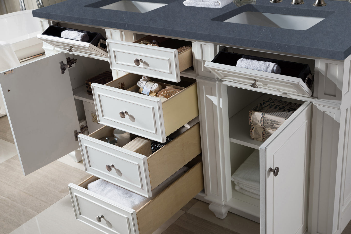 Bristol 60" Double Vanity, Bright White w/ 3 CM Charcoal Soapstone Silestone Top