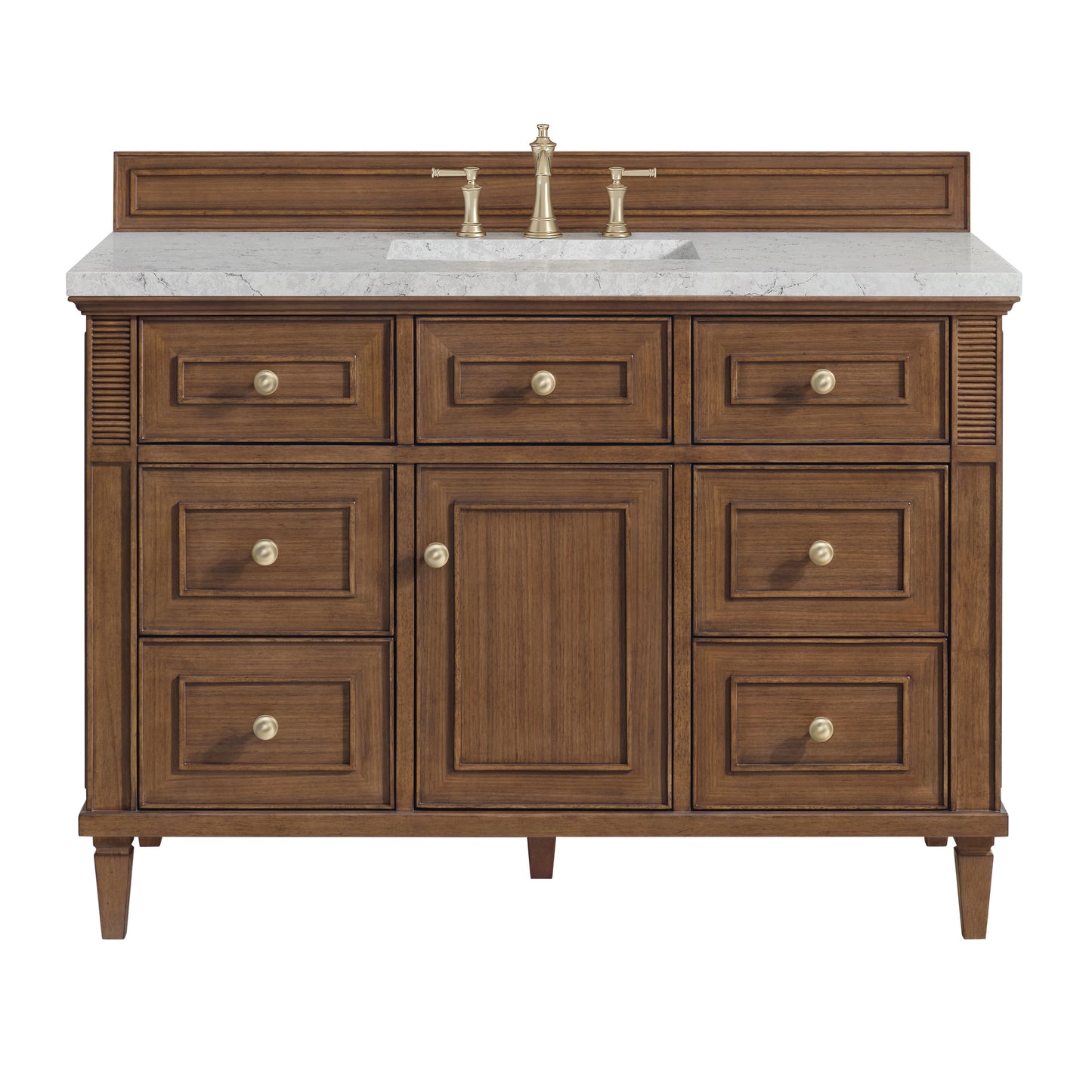Lorelai 48" Single Vanity, Mid-Century Walnut w/ 3 CM Eternal Jasmine Pearl Silestone Top