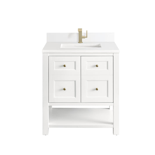 Breckenridge 30" Single Vanity, Bright White w/ Single Hole 3 CM White Zeus Top & Backsplash