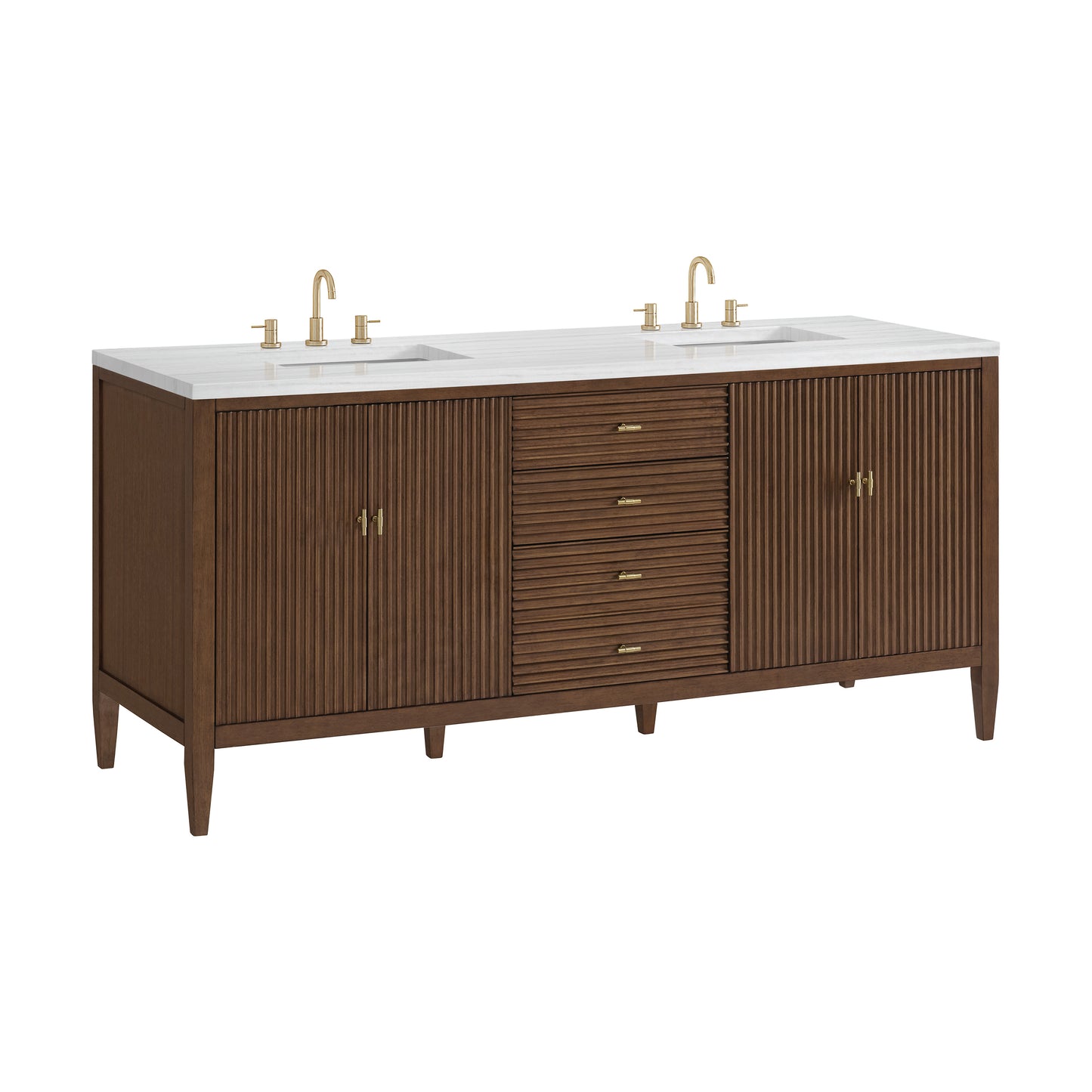 Myrrin 72" Double Vanity, Mid Century Walnut w/ 3 CM Arctic Fall Solid Surface Top