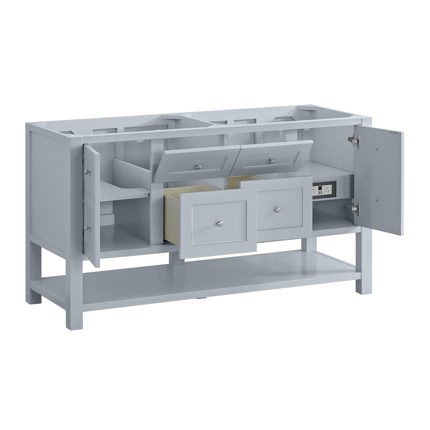 Breckenridge 60" Double Vanity, Serenity Blue, w/ 3 CM Ethereal Noctis Quartz Top