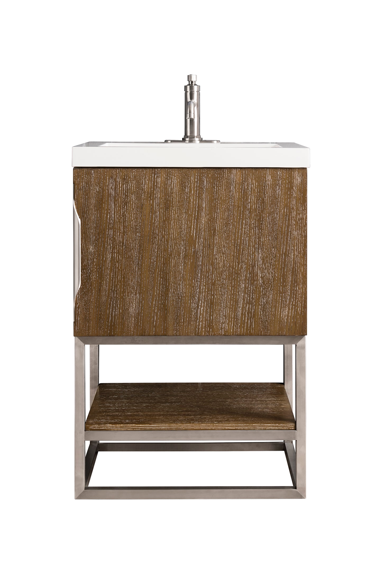 Columbia 24" Single Vanity, Latte Oak, Brushed Nickel w/ White Glossy Composite Stone Top