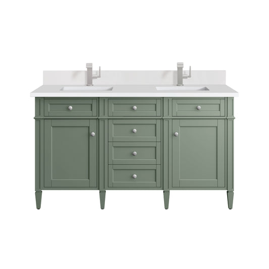 Brittany 60" Double Vanity, Smokey Celadon w/ Single Hole 3 CM White Zeus Top & Backsplash