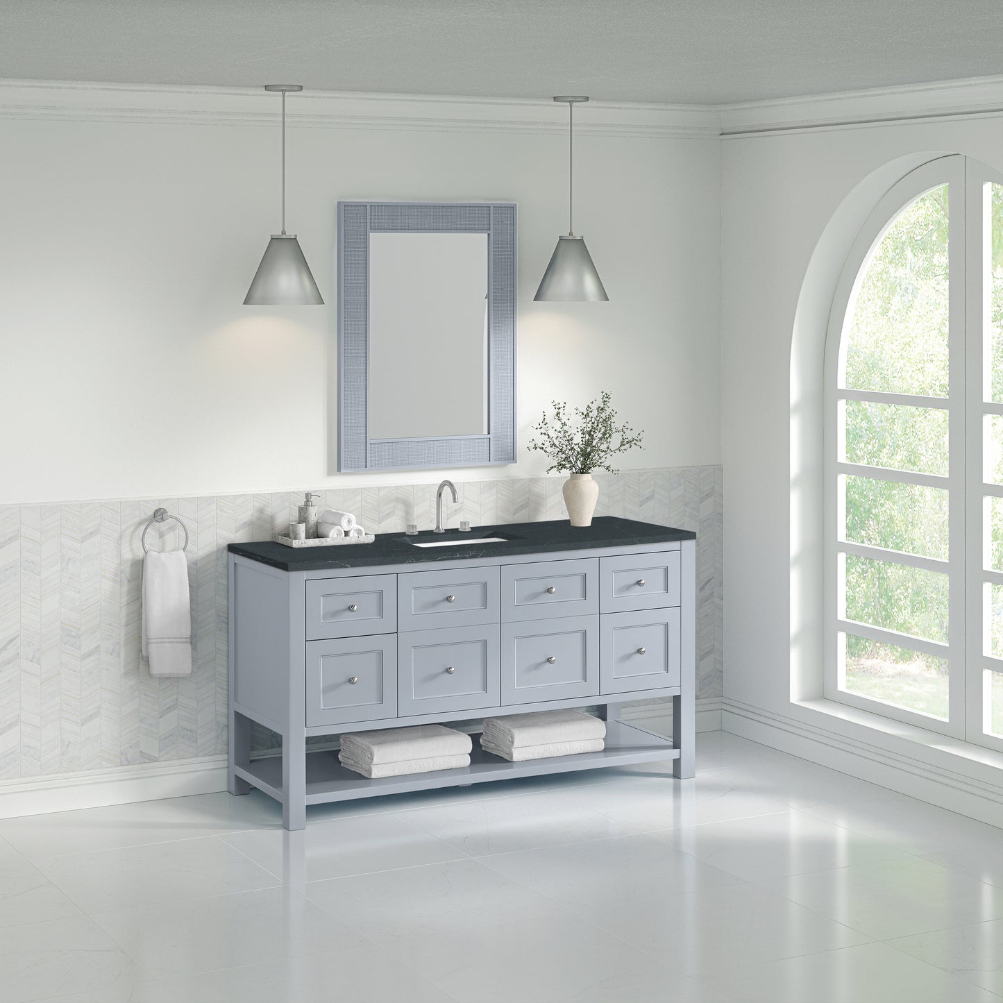 Breckenridge 60" Single Vanity, Serenity Blue, w/ 3 CM Charcoal Soapstone Quartz Top