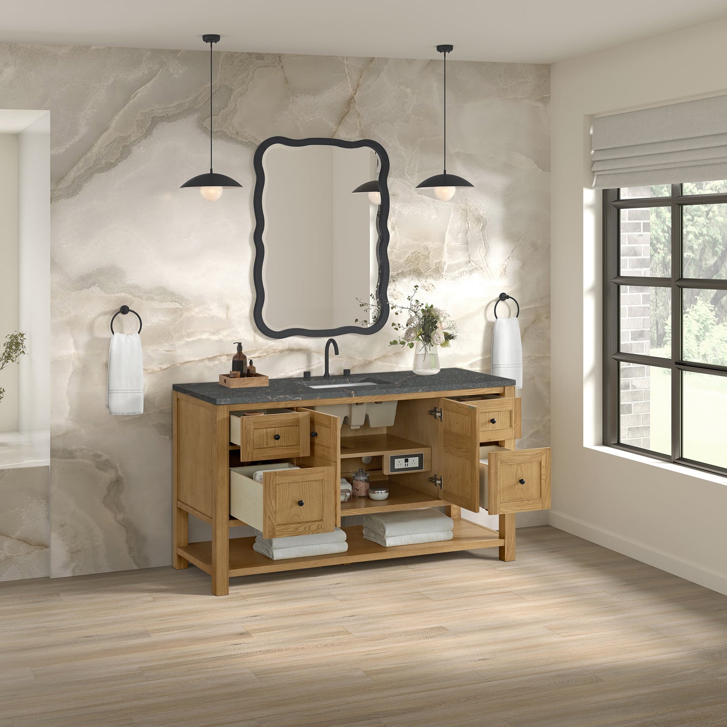 Breckenridge 60" Single Vanity, Light Natural Oak w/ 3 CM Parisien Bleu Top