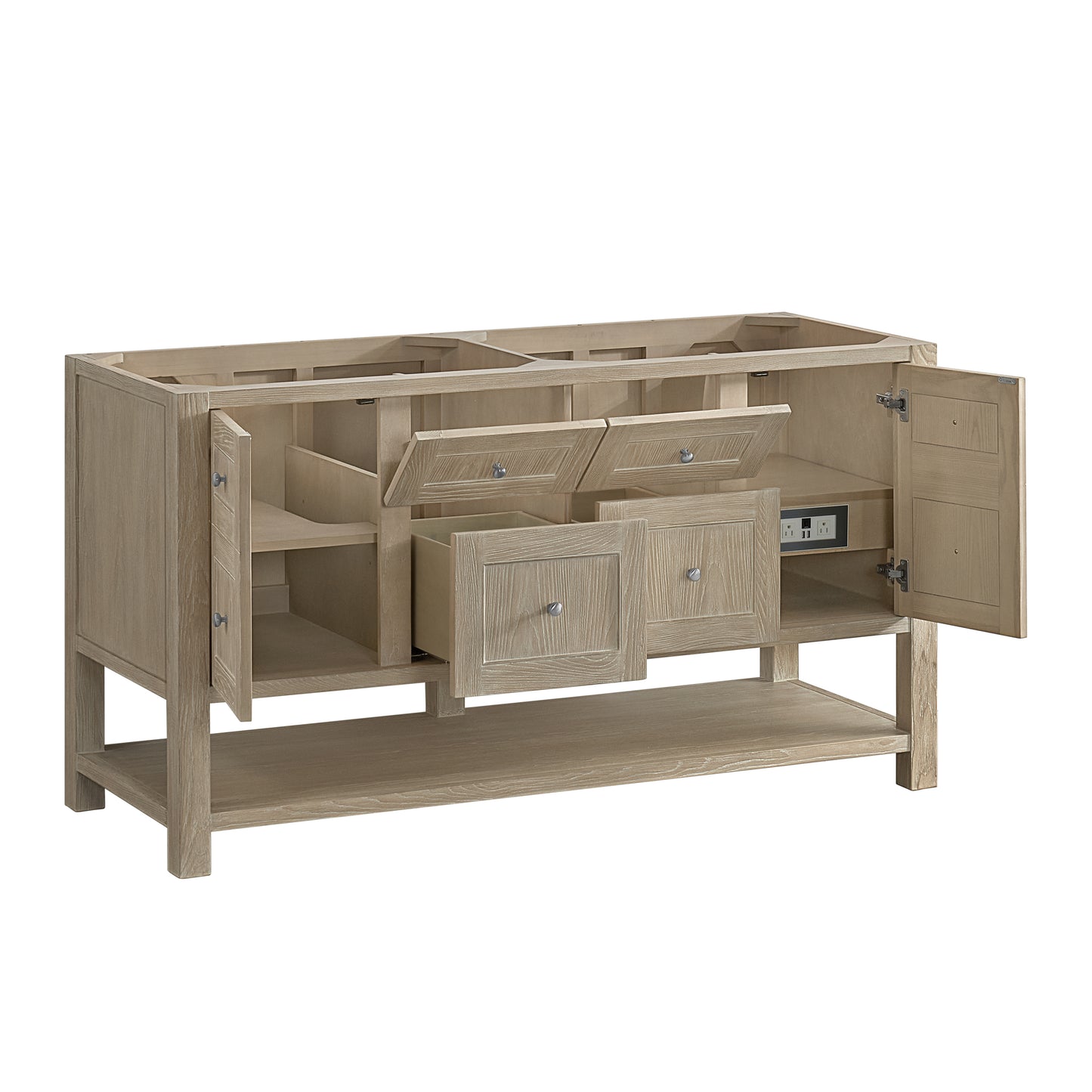 Breckenridge 60" Double Vanity, Whitewashed Oak, w/ 3 CM Ethereal Noctis Quartz Top