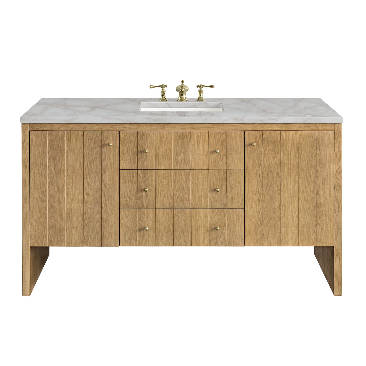 Hudson 60" Single Vanity, Light Natural Oak w/ 3 CM Victorian Silver Top w/ FreePower Wireless Charger