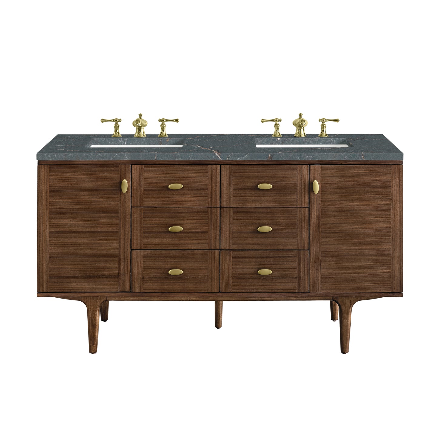 Amberly 60" Double Vanity, Mid-Century Walnut w/ 3 CM Parisien Bleu Top