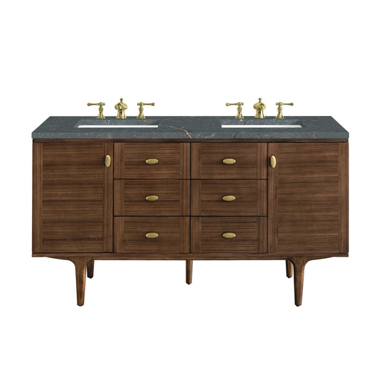 Amberly 60" Double Vanity, Mid-Century Walnut w/ 3 CM Parisien Bleu Top