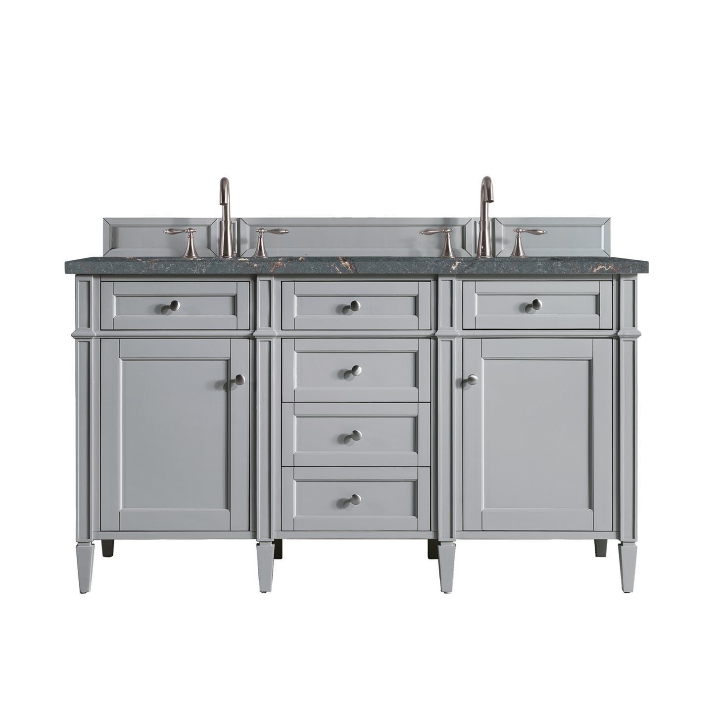 Brittany 60" Double Vanity, Urban Gray w/ 3 CM Parisien Bleu Silestone Top