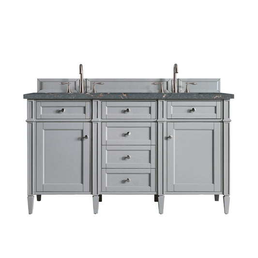 Brittany 60" Double Vanity, Urban Gray w/ 3 CM Parisien Bleu Silestone Top