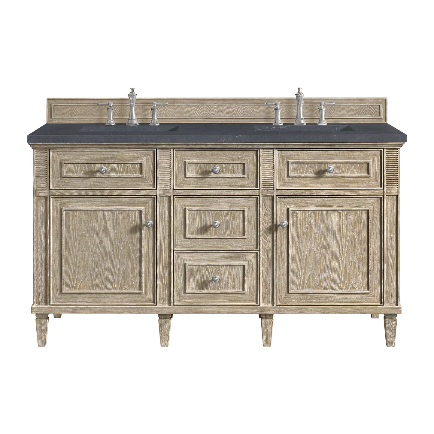 Lorelai 60" Double Vanity, Whitewashed Oak w/ 3 CM Charcoal Soapstone Silestone Top