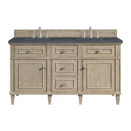 Lorelai 60" Double Vanity, Whitewashed Oak w/ 3 CM Charcoal Soapstone Silestone Top