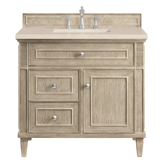 Lorelai 36" Single Vanity, Whitewashed Oak w/ 3 CM Eternal Marfil Silestone Top