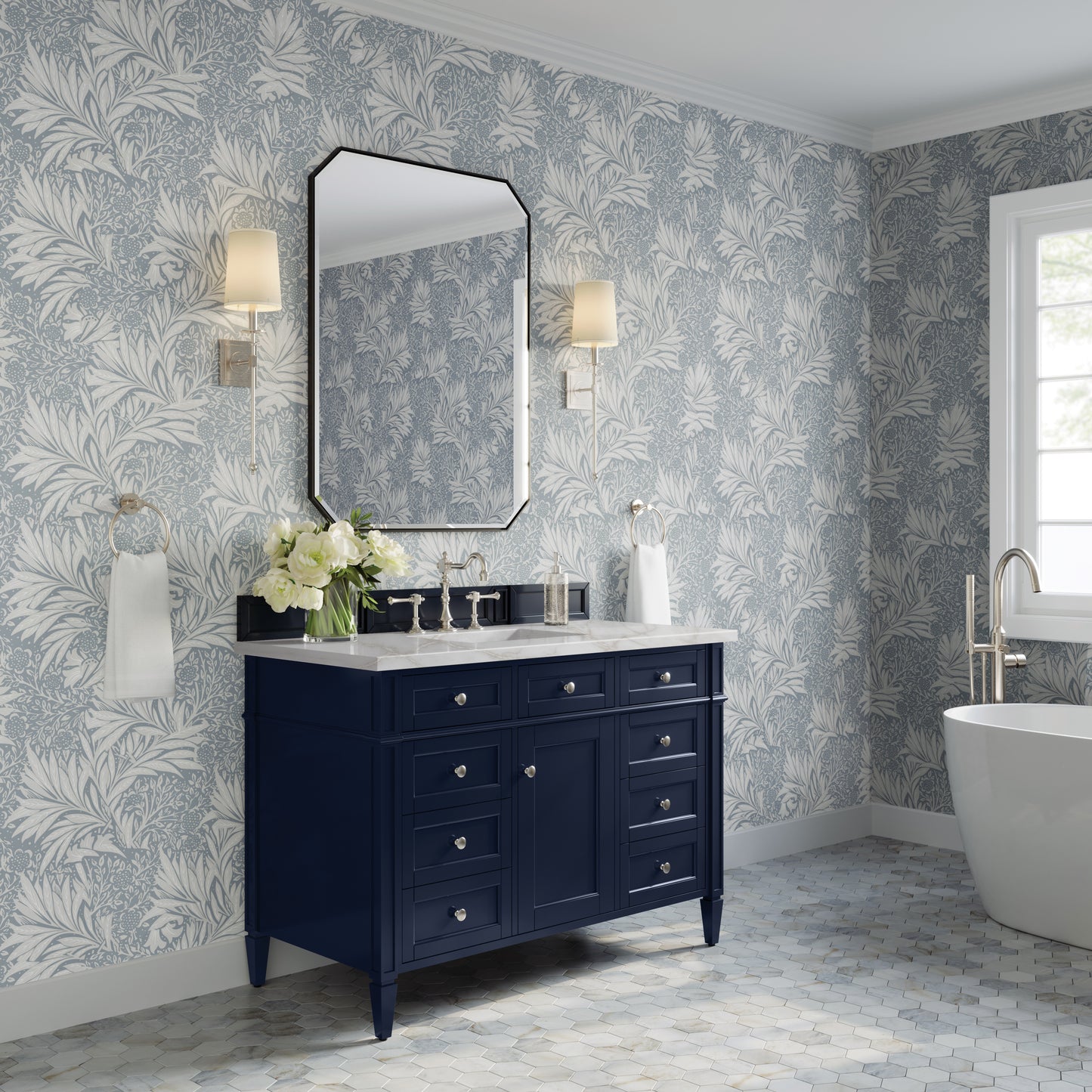 Brittany 48" Single Vanity, Victory Bleu w/ 3 CM Victorian Silver Silestone Top