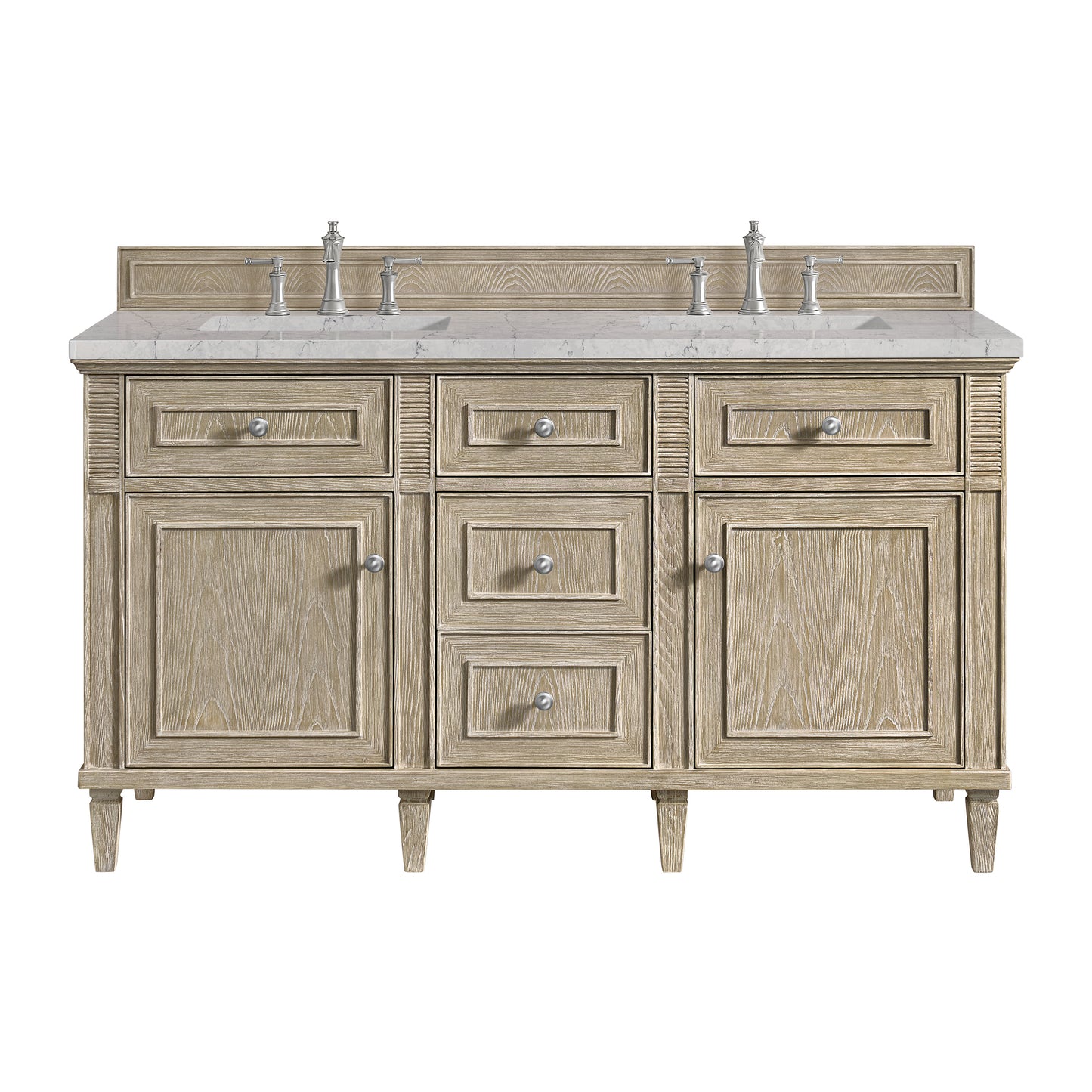 Lorelai 60" Double Vanity, Whitewashed Oak w/ 3 CM Eternal Jasmine Pearl Silestone Top