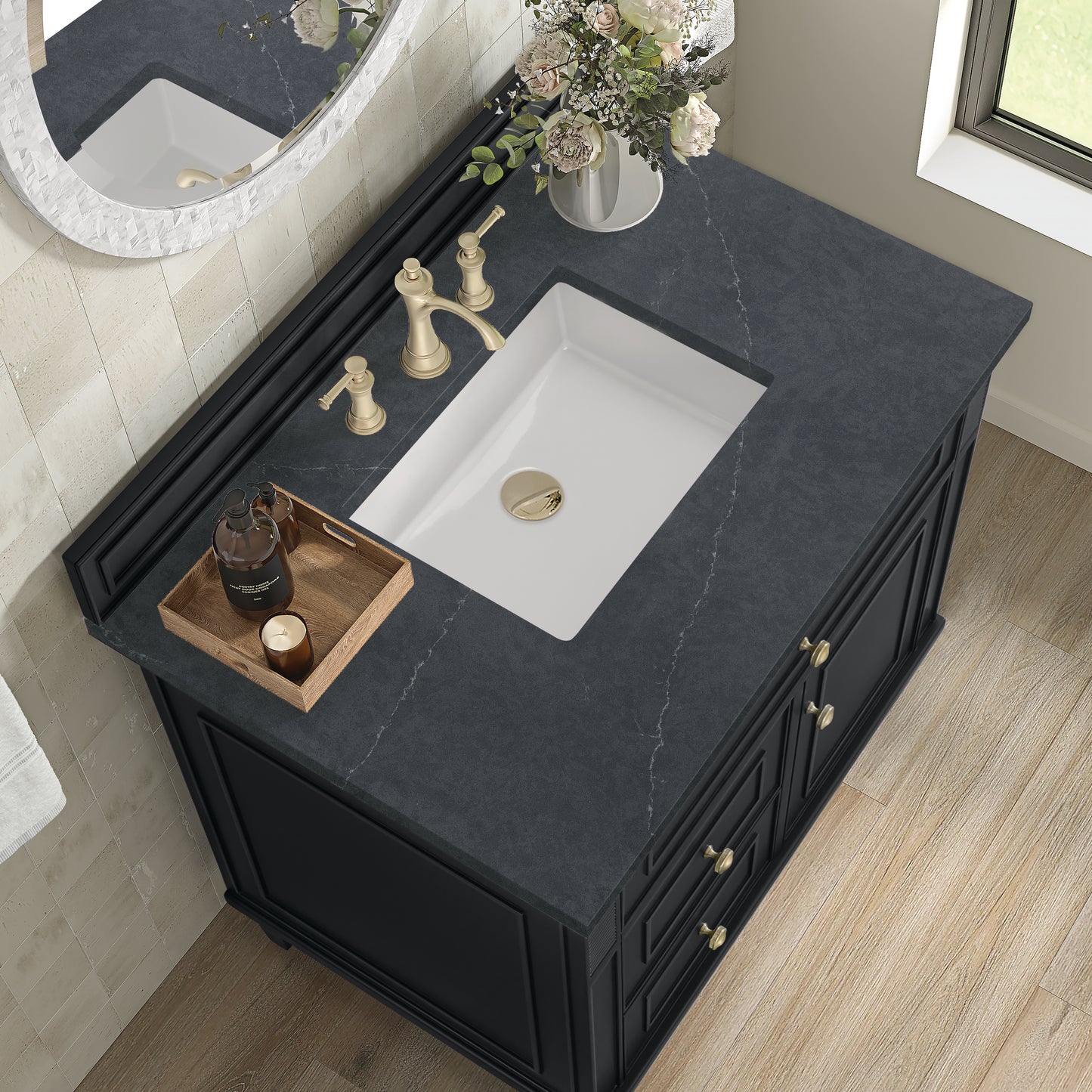Lorelai 36" Single Vanity, Black Onyx w/ 3 CM Charcoal Soapstone Silestone Top