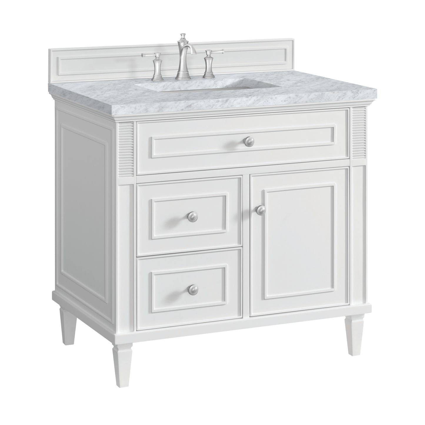 Lorelai 36" Single Vanity, Bright White w/ 3 CM Carrara White Marble Top