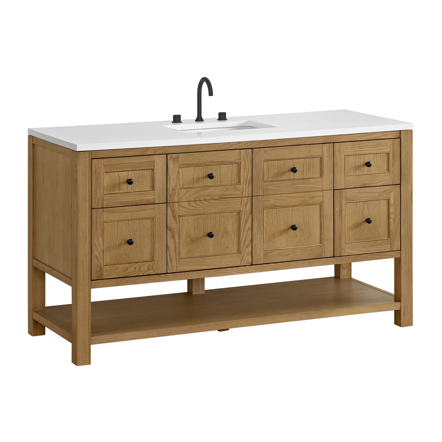 Breckenridge 60" Single Vanity, Light Natural Oak, w/ 3 CM White Zeus Quartz Top
