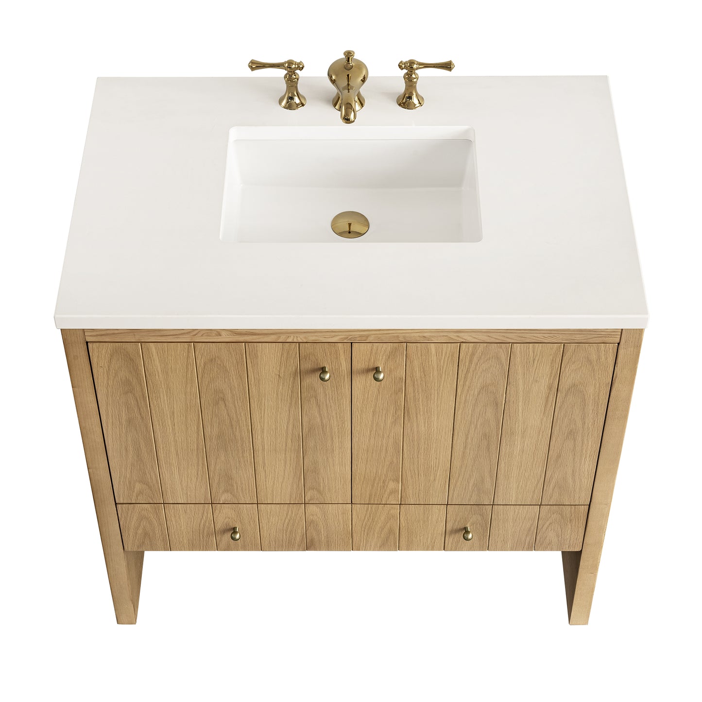Hudson 36" Single Vanity, Light Natural Oak w/ 3 CM White Zeus Top