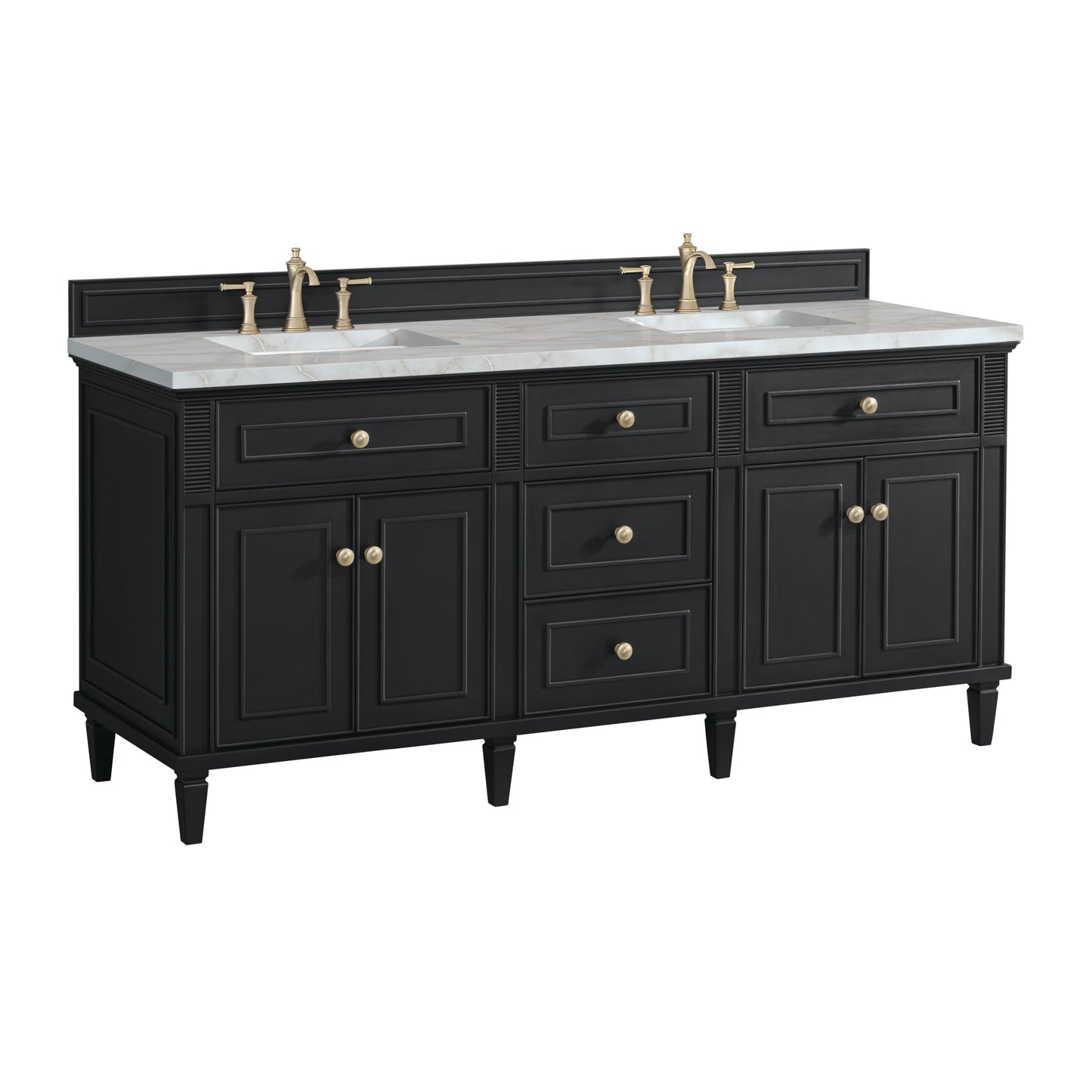 Lorelai 72" Double Vanity, Black Onyx w/ 3 CM Victorian Silver Silestone Top