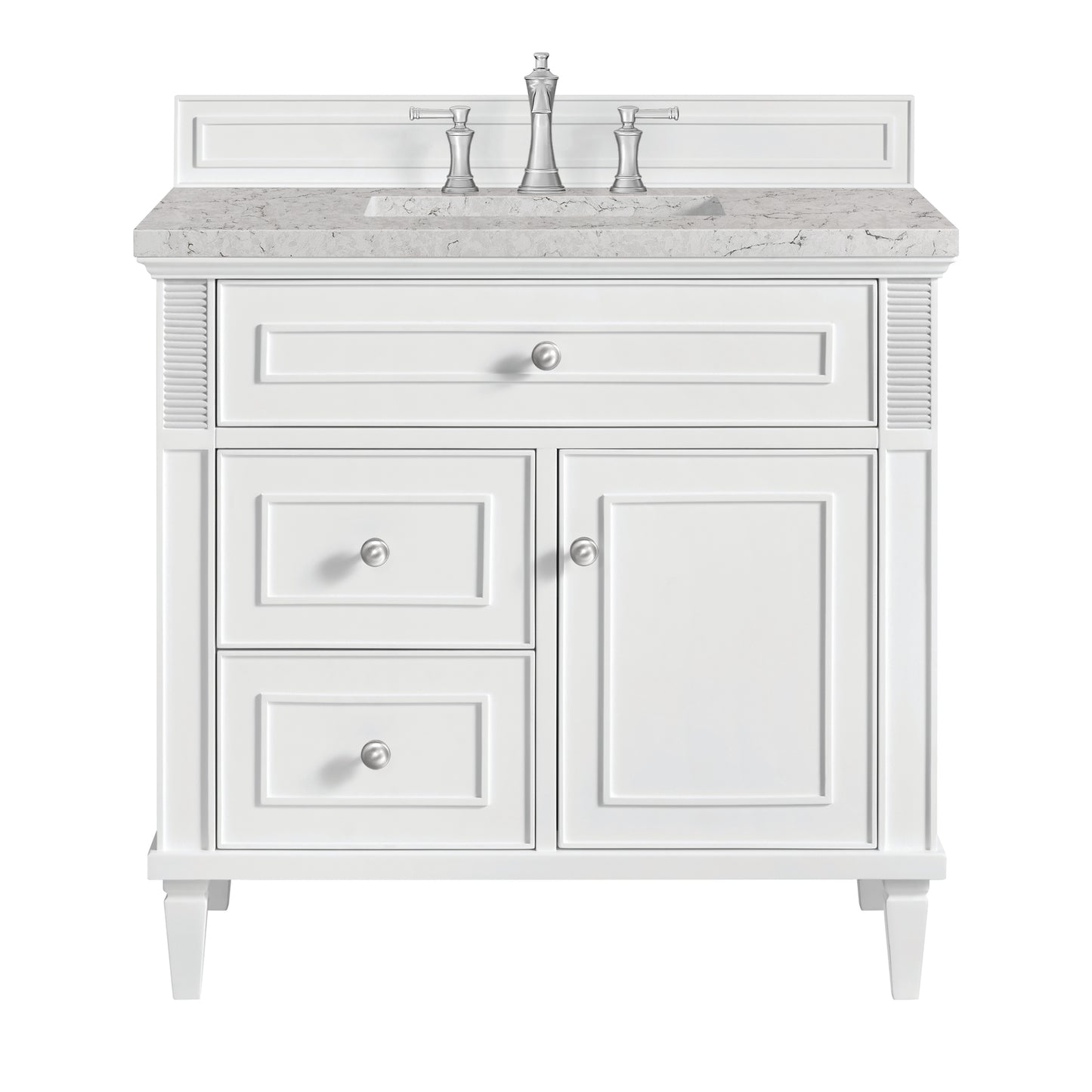 Lorelai 36" Single Vanity, Bright White w/ 3 CM Eternal Jasmine Pearl Silestone Top