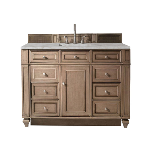 Bristol 48" Single Vanity, Whitewashed Walnut w/ 3 CM Victorian Silver Silestone Top