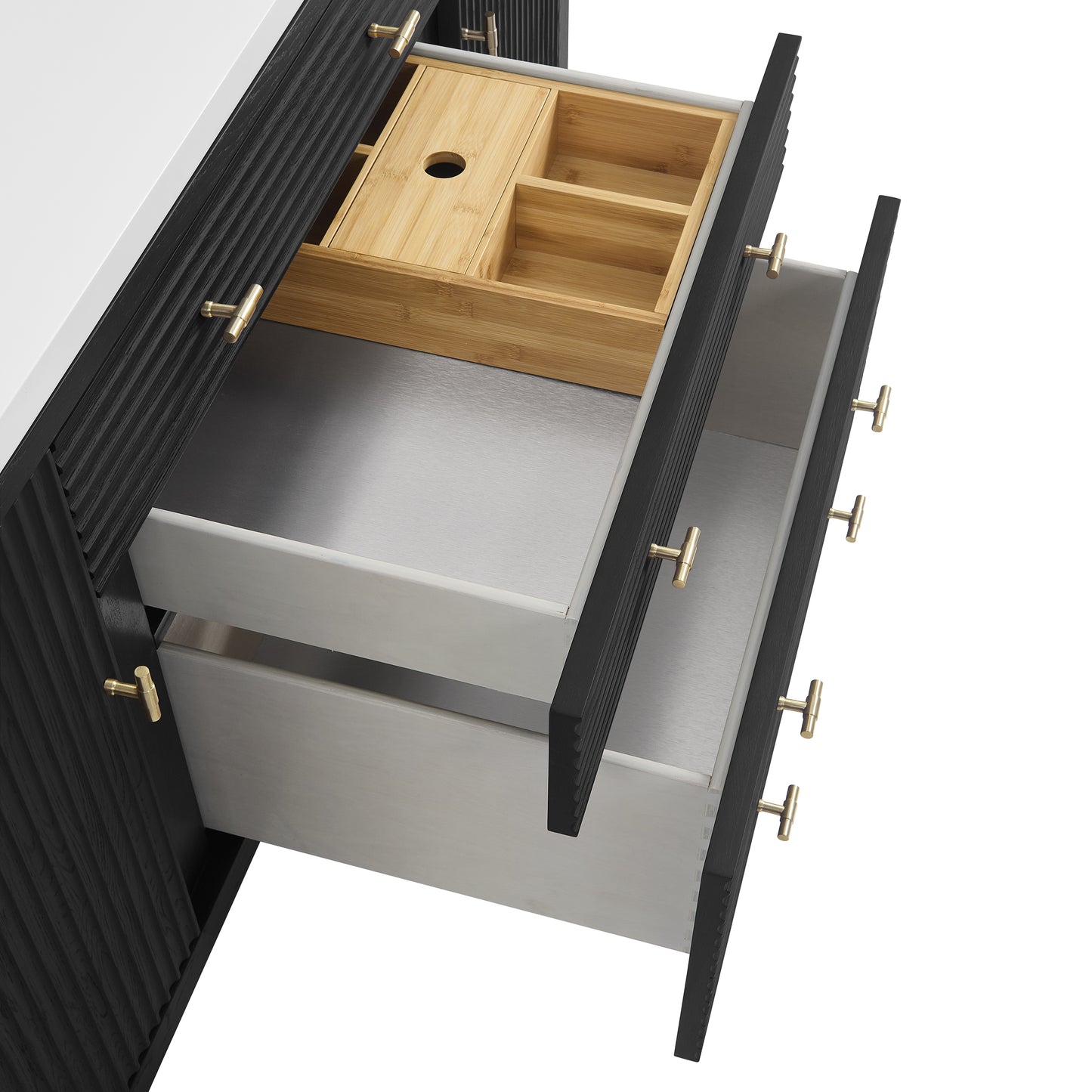 Myrrin 60" Double Vanity, Carbon Oak w/ 3 CM Eternal Jasmine Pearl Silestone Top