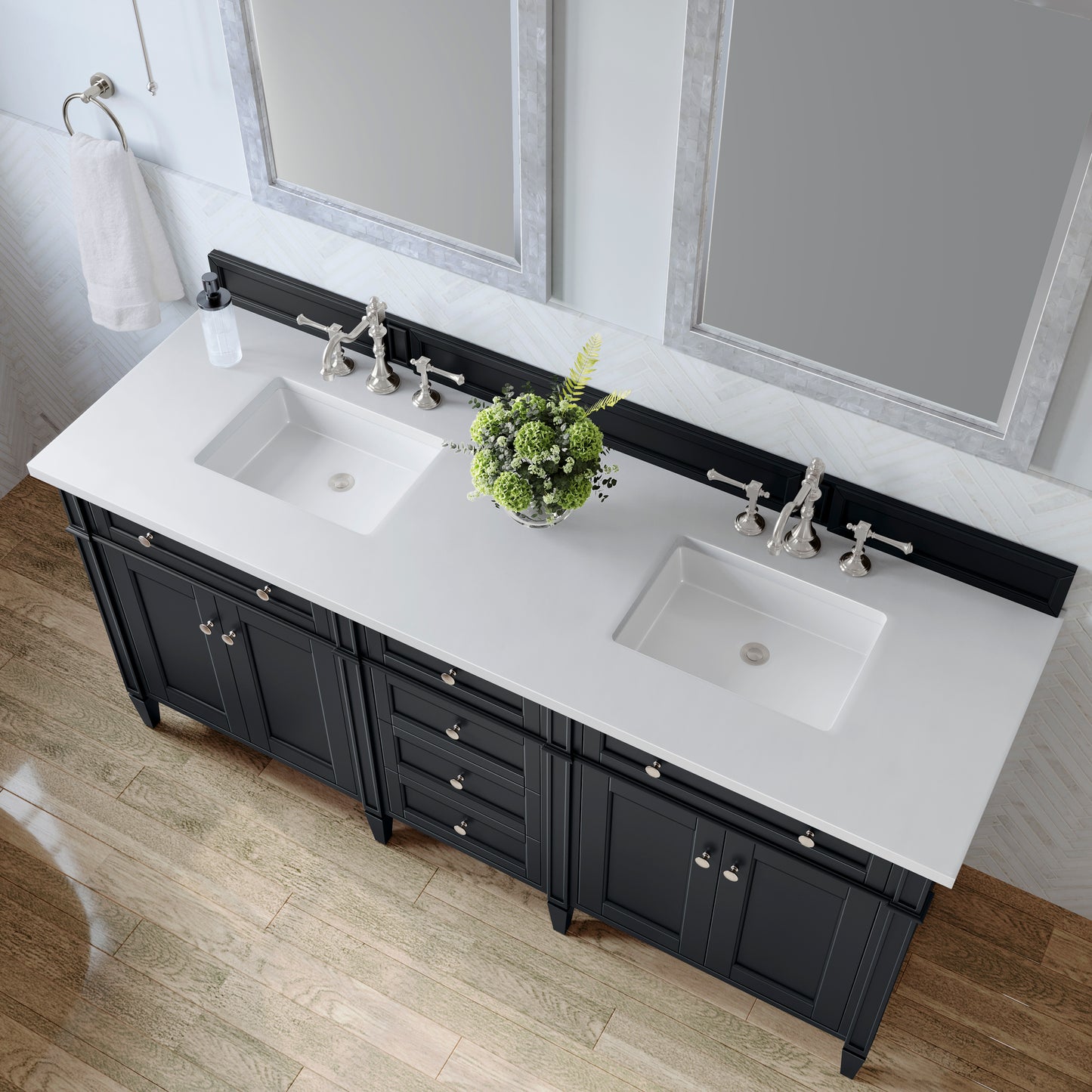 Brittany 72" Double Vanity, Black Onyx w/ 3 CM White Zeus Silestone Top