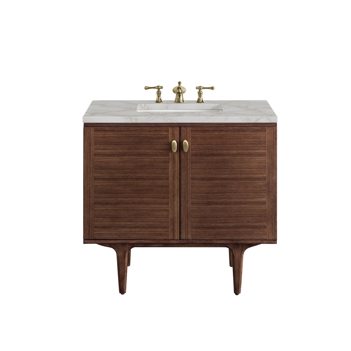 Amberly 36" Single Vanity, Mid-Century Walnut w/ 3 CM Victorian Silver Top