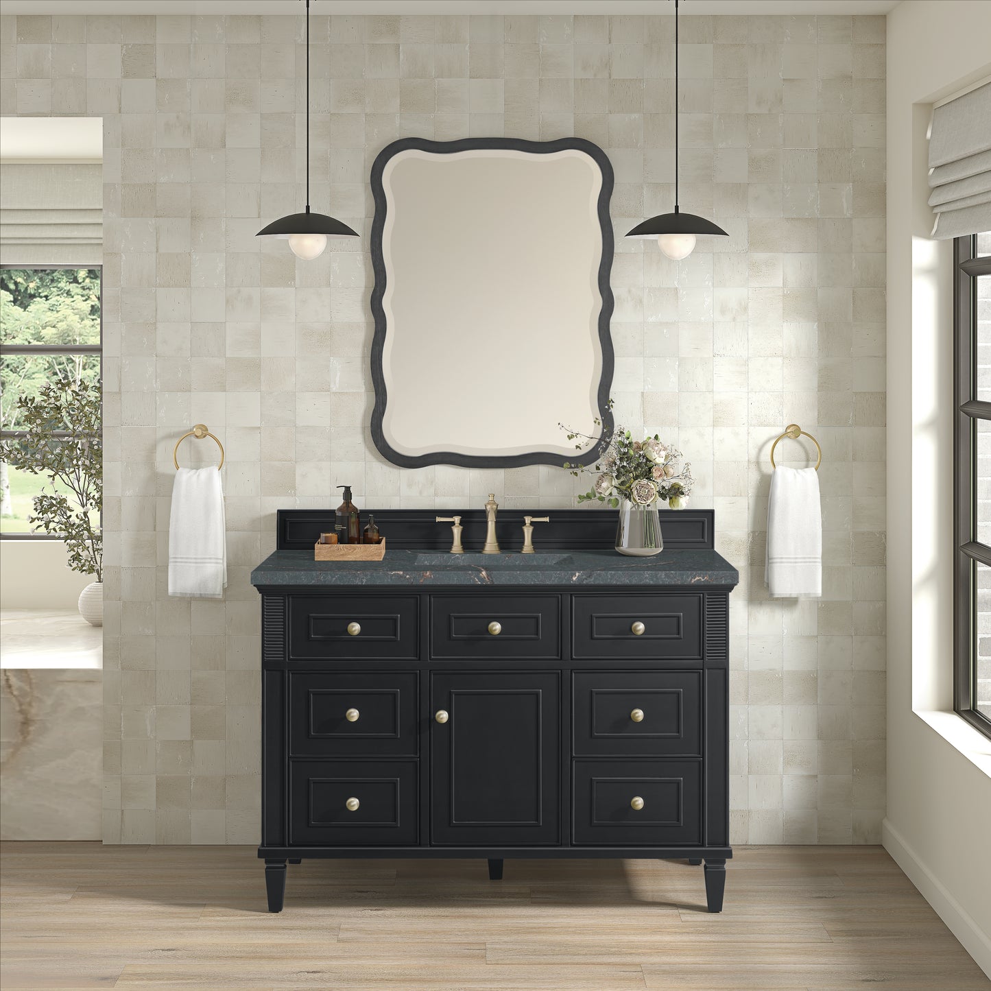 Lorelai 48" Single Vanity, Black Onyx w/ 3 CM Parisien Bleu Silestone Top