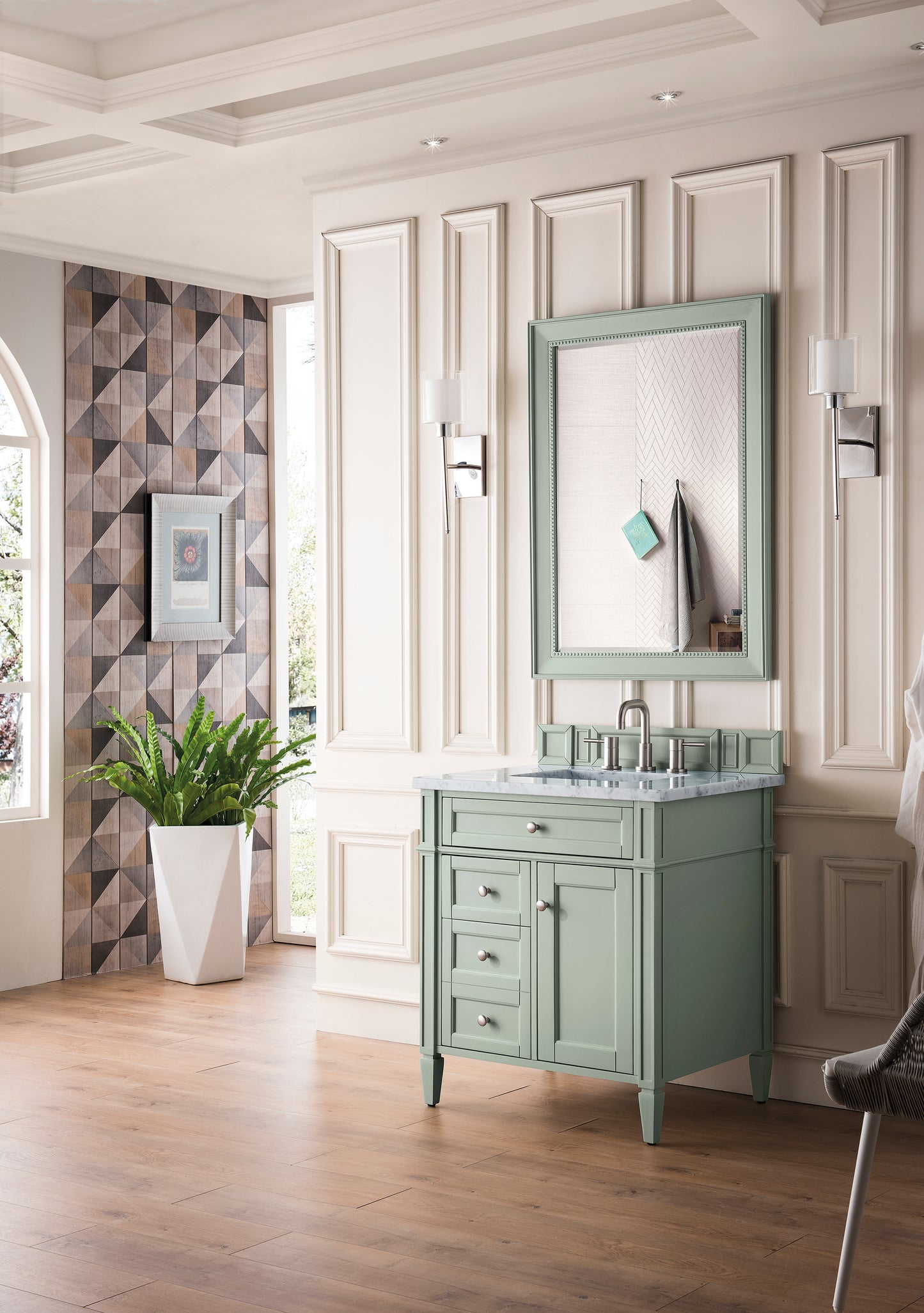 Brittany 30" Single Vanity, Sage Green w/ 3 CM Carrara Marble Top