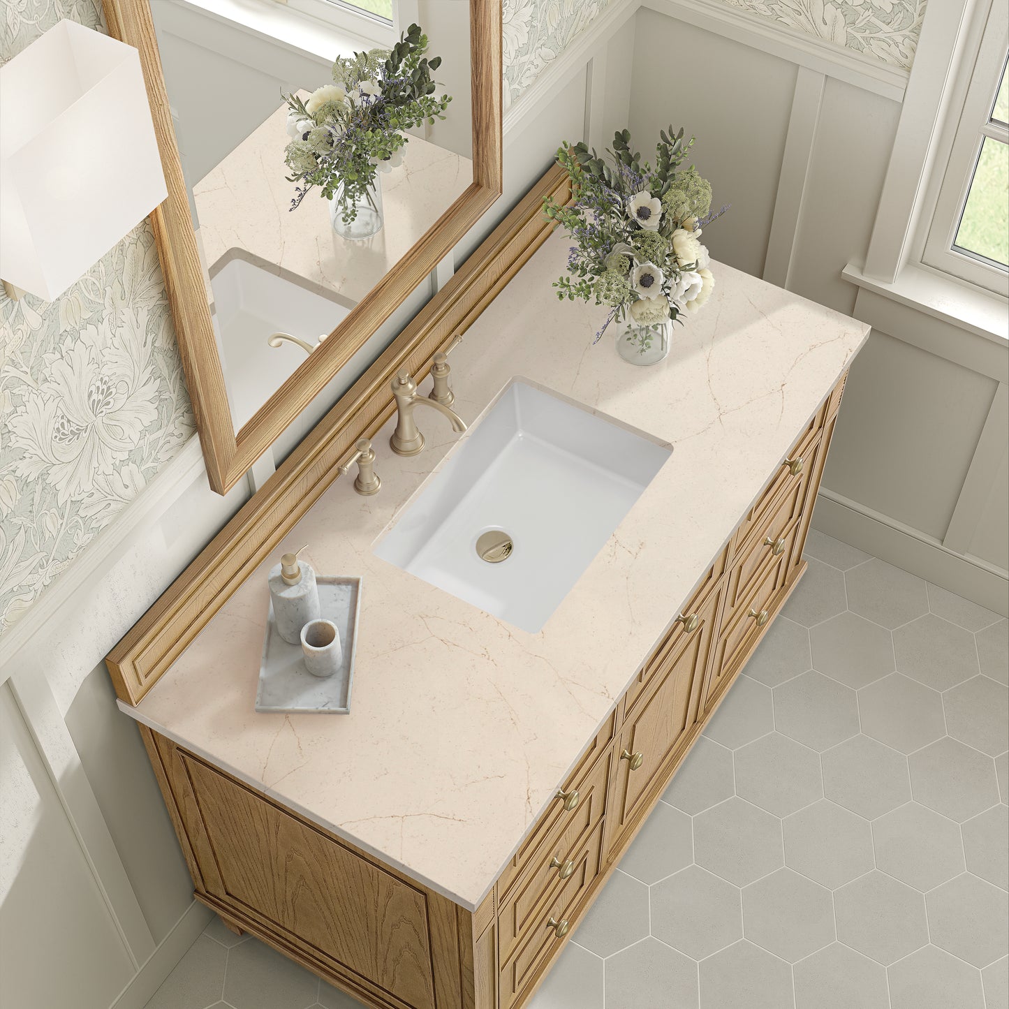 Lorelai 48" Single Vanity, Light Natural Oak w/ 3 CM Eternal Marfil Silestone Top