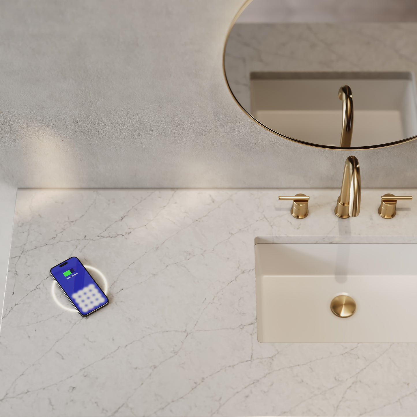 Hudson 60" Single Vanity, Light Natural Oak w/ 3 CM Eternal Jasmine Pearl Top w/ FreePower Wireless Charger