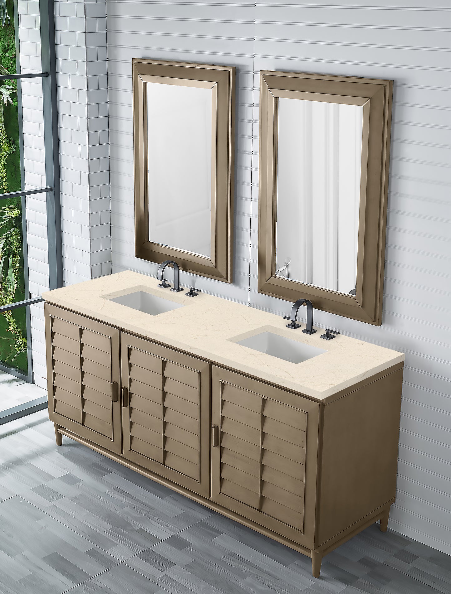Portland 72" Double Vanity Whitewashed Walnut w/ 3 CM Eternal Marfil Silestone Top