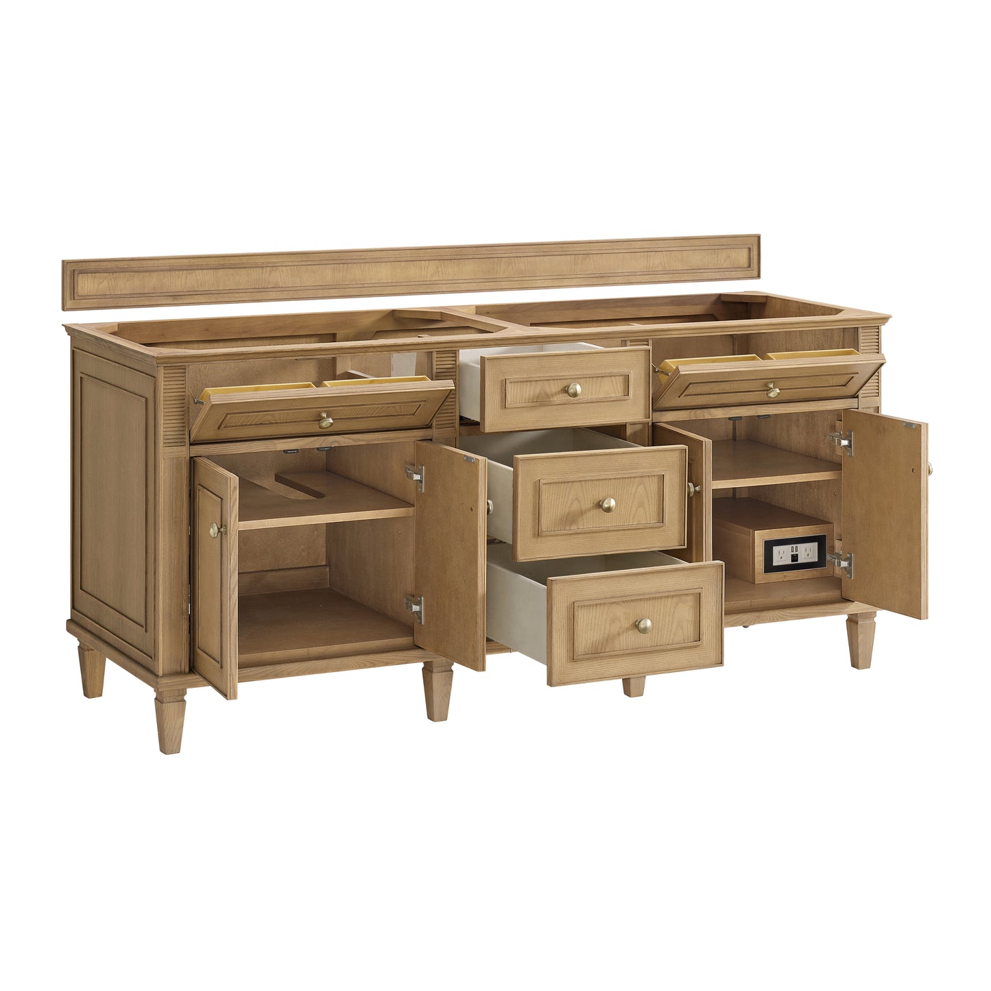 Lorelai 72" Double Vanity, Light Natural Oak w/ 3 CM Ethereal Noctis Silestone Top