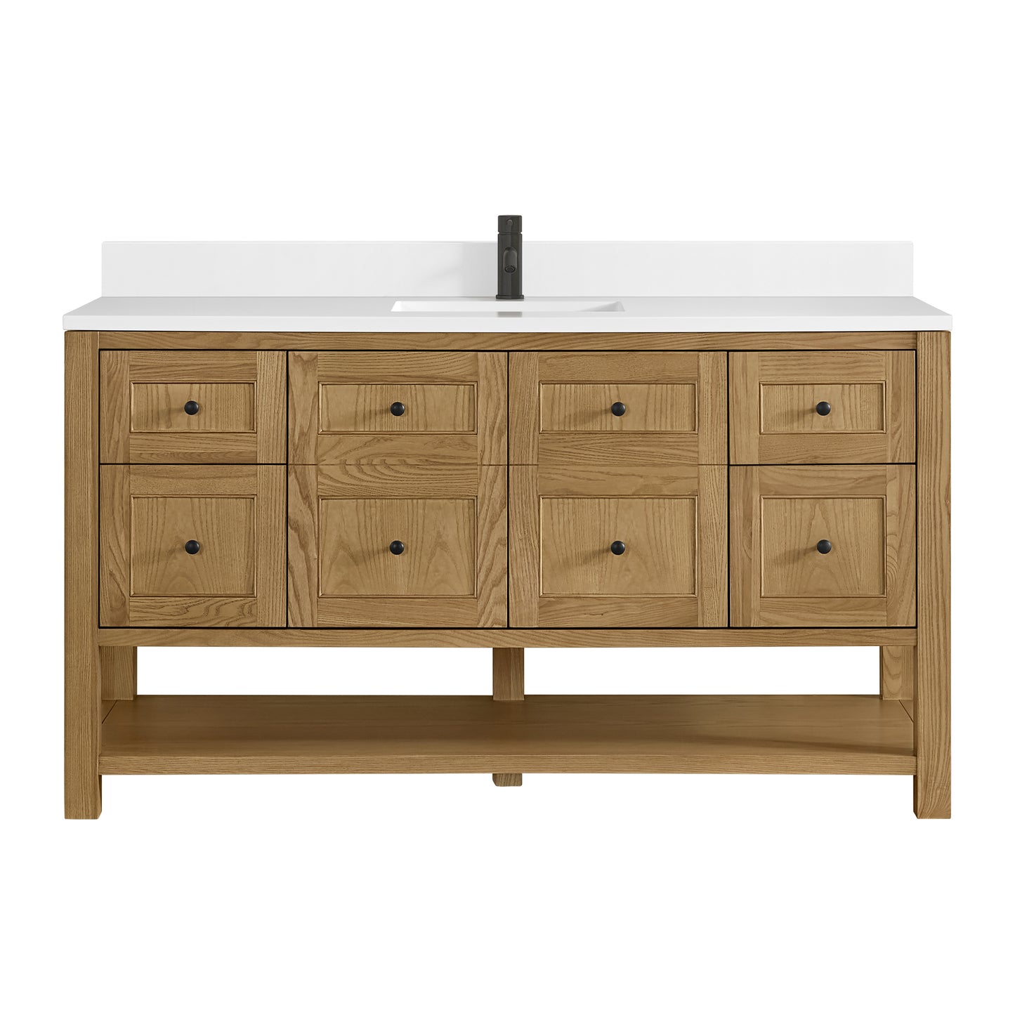 Breckenridge 60" Single Vanity, Light Natural Oak, w/ Single Hole 3 CM White Zeus Quartz Top & Backsplash
