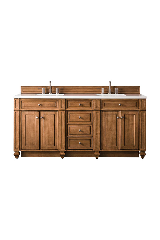 Bristol 72" Double Vanity, Saddle Brown w/ 3 CM White Zeus Silestone Top