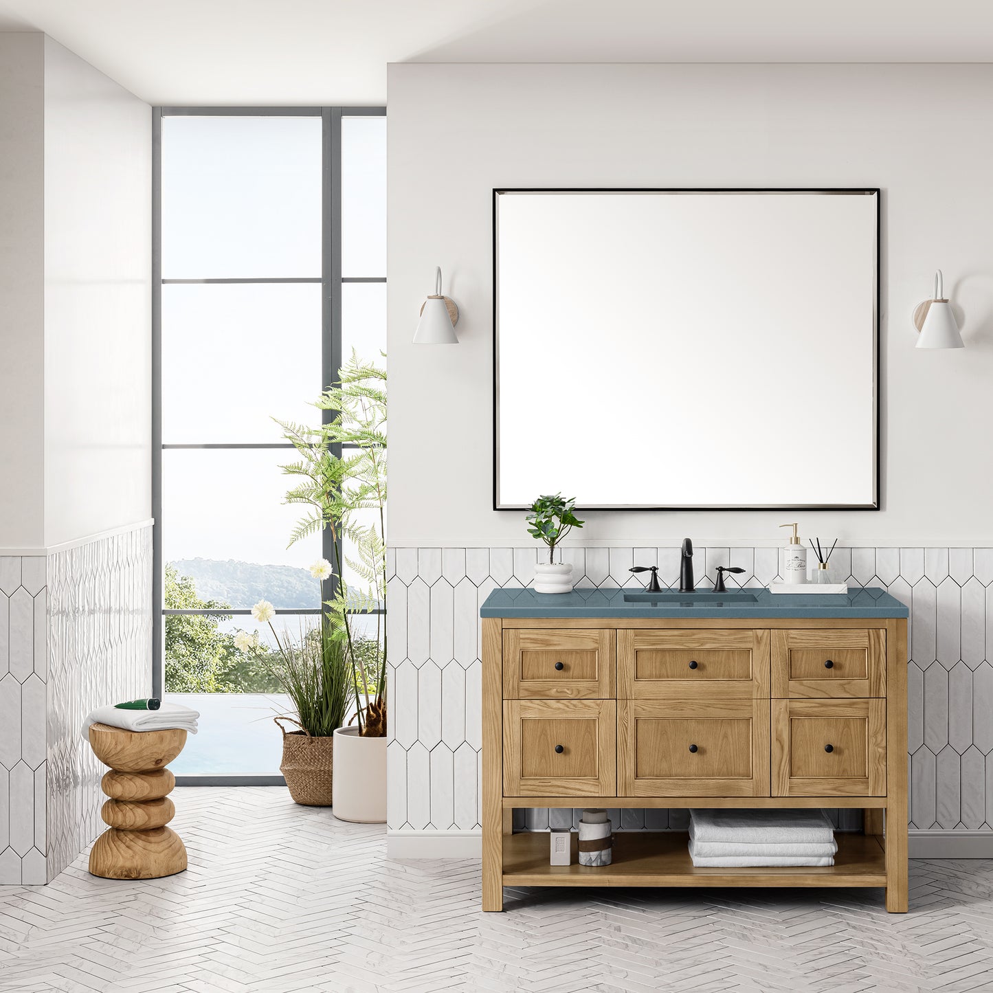Breckenridge 48" Single Vanity, Light Natural Oak w/ 3 CM Cala Blue Top
