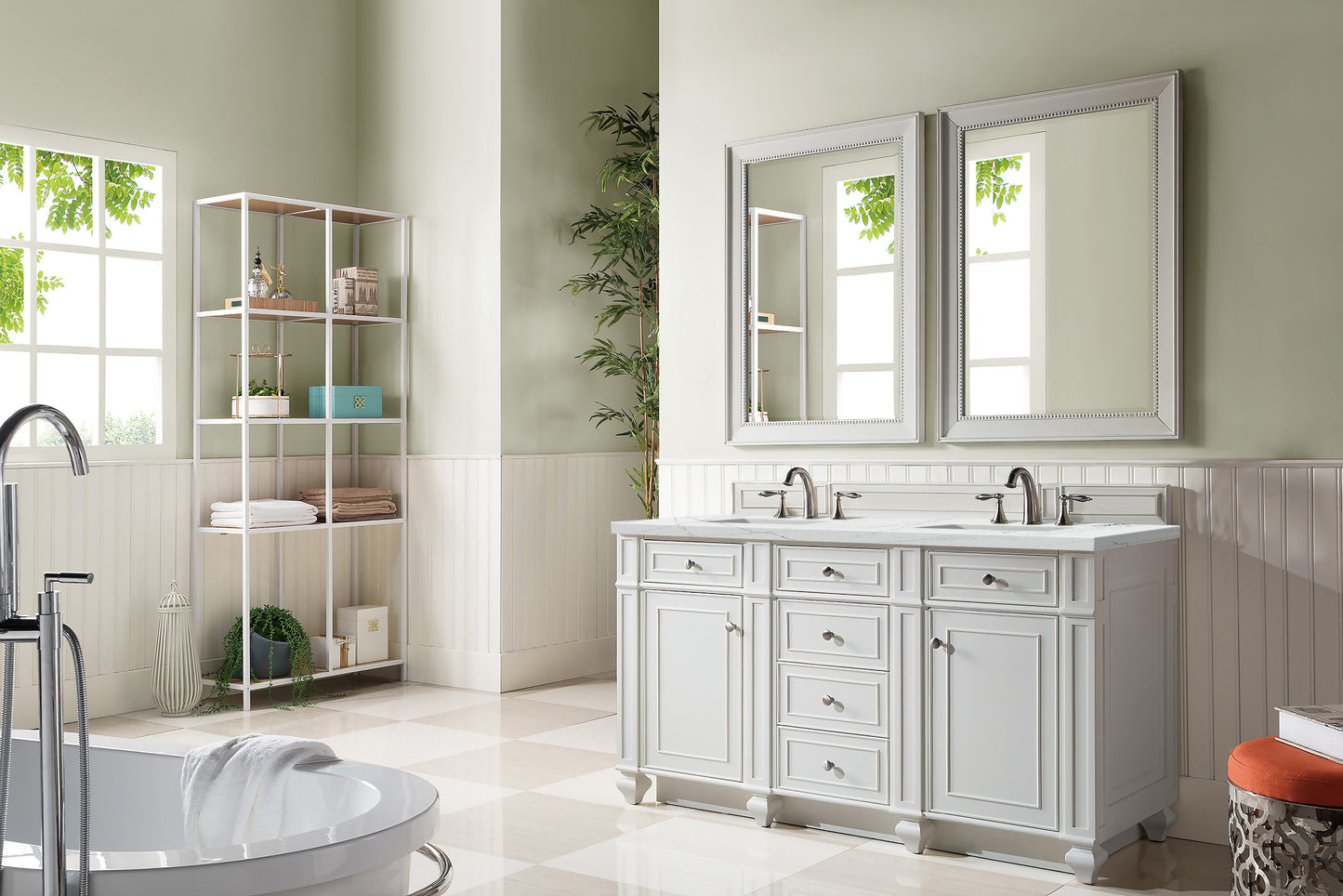 Bristol 60" Double Vanity, Bright White w/ 3 CM Ethereal Noctis Silestone Top