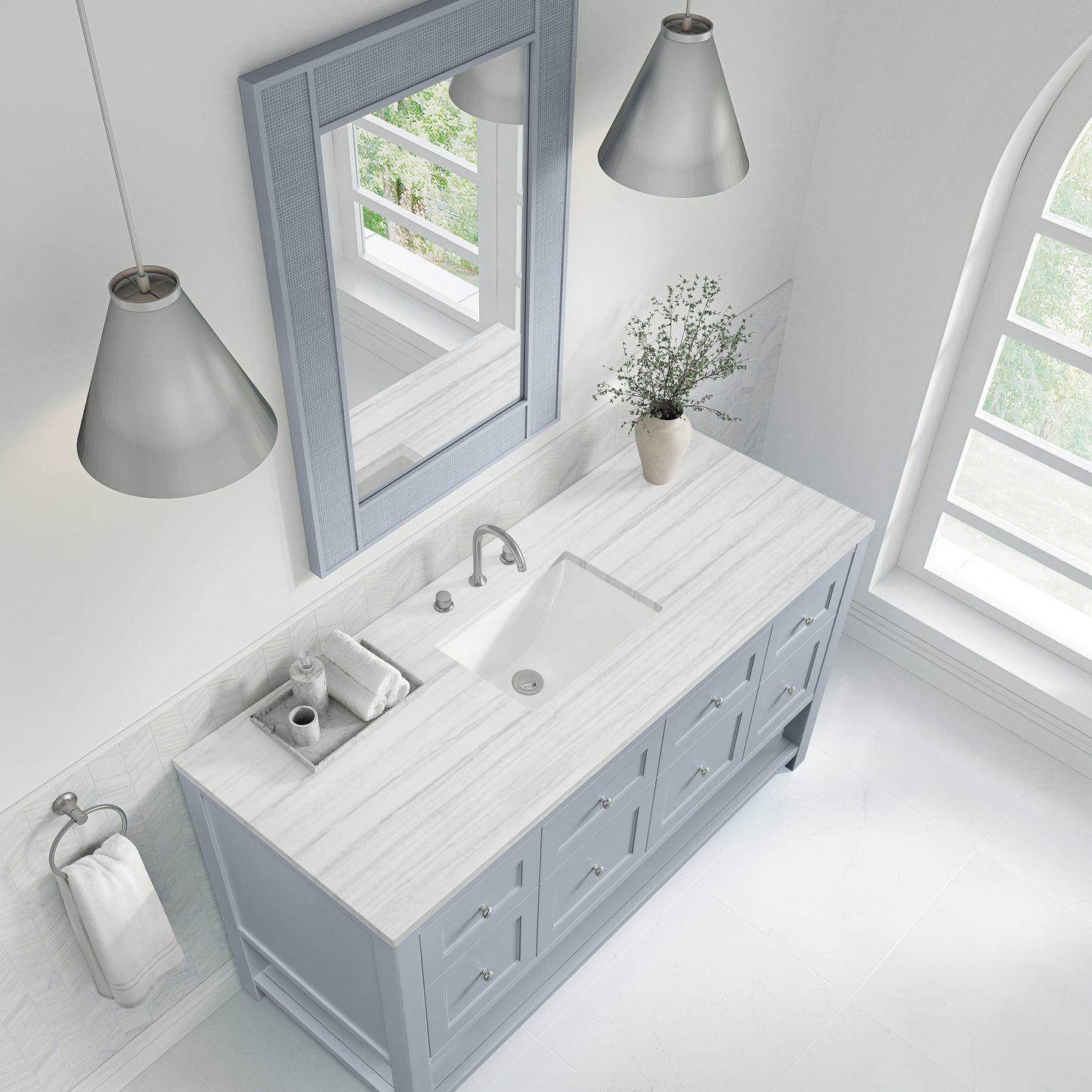 Breckenridge 60" Single Vanity, Serenity Blue, w/ 3 CM Arctic Fall Solid Surface Top