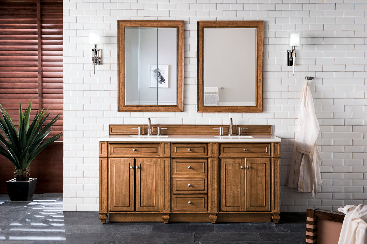 Bristol 72" Double Vanity, Saddle Brown w/ 3 CM White Zeus Silestone Top