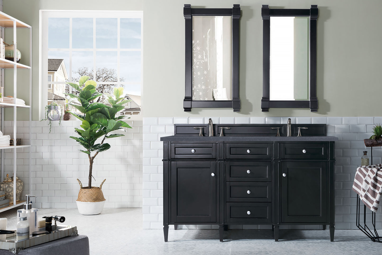 Brittany 60" Double Vanity, Black Onyx w/ 3 CM Charcoal Soapstone Silestone Top