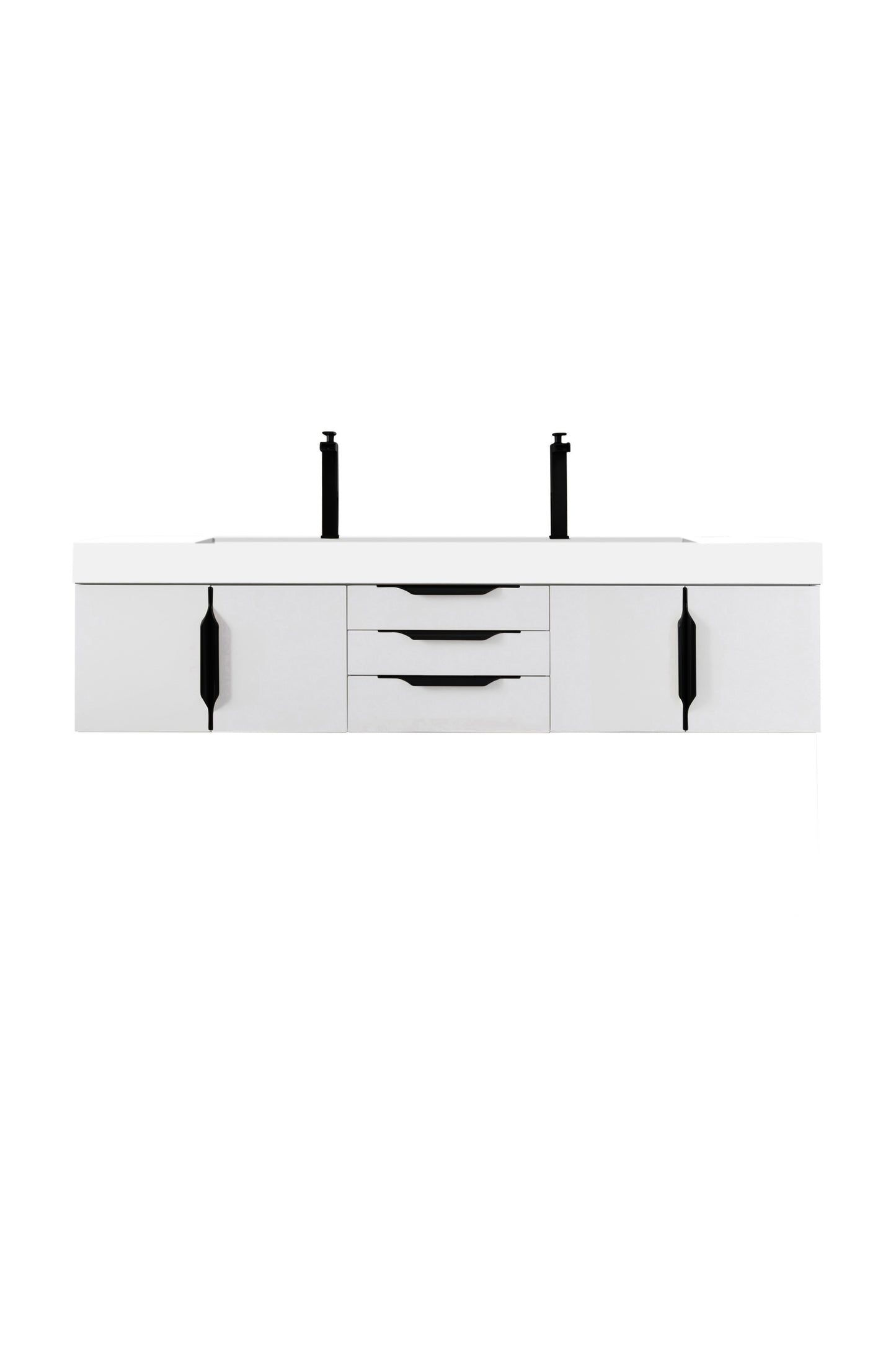 Columbia 72" Double Wall Mount Vanity, Glossy White, Matte Black w/ Glossy White Composite Stone Top